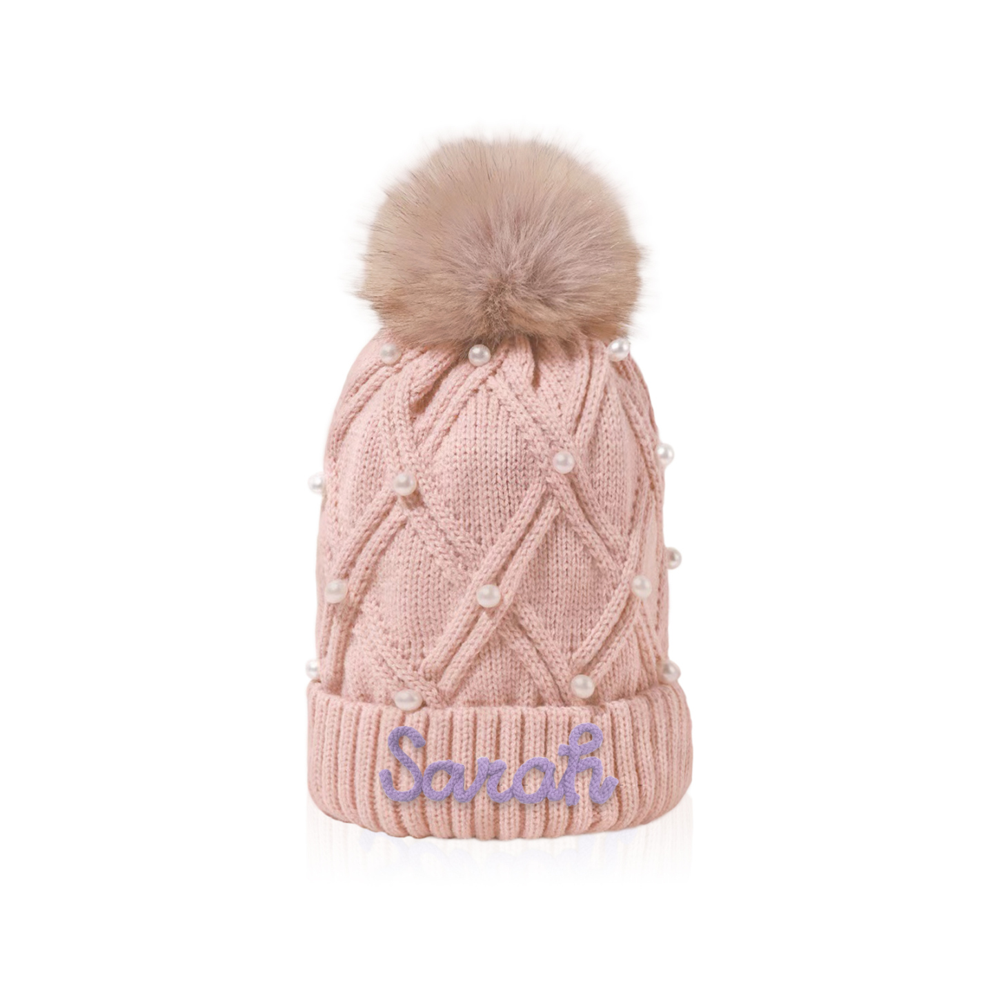 Personalized Name Beanie Hat Custom Knitted Winter Gift For Her Christmas Birthday Warm Pom Pom Pearl Hat For Mum Wife Daughter Friend | Lorajewel
