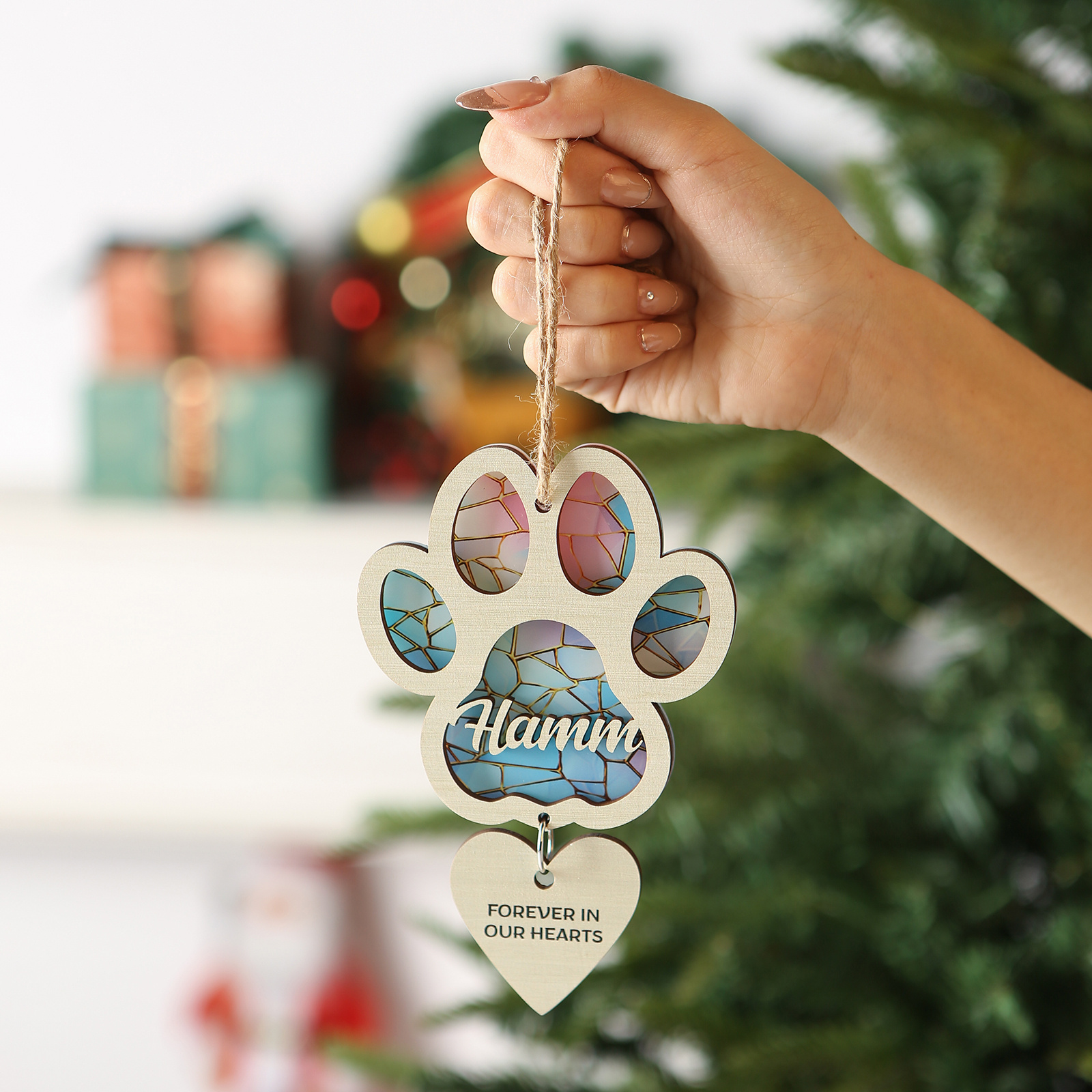 Custom Stained Glass Pet Paw Memorial Ornament