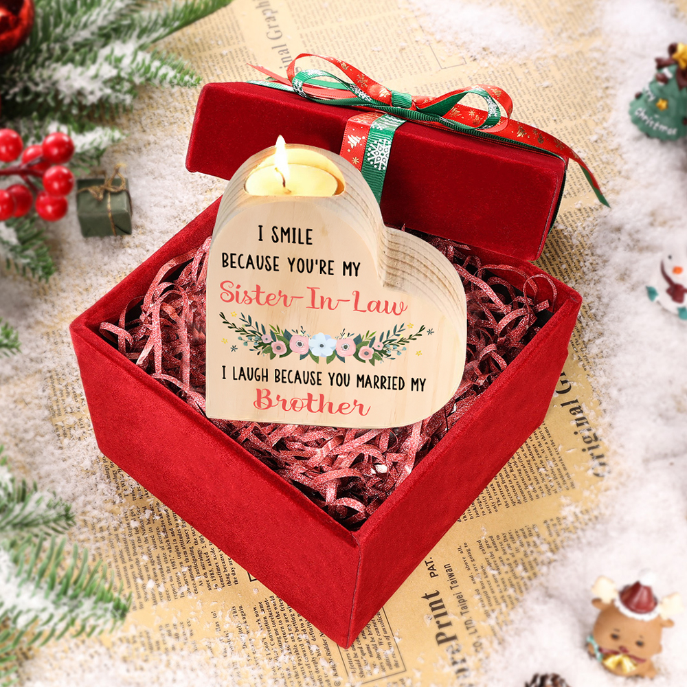 To My Sister-in-law Heart Candle Holder Wooden Candlesticks - I Smile Because You're My Sister-In-Law