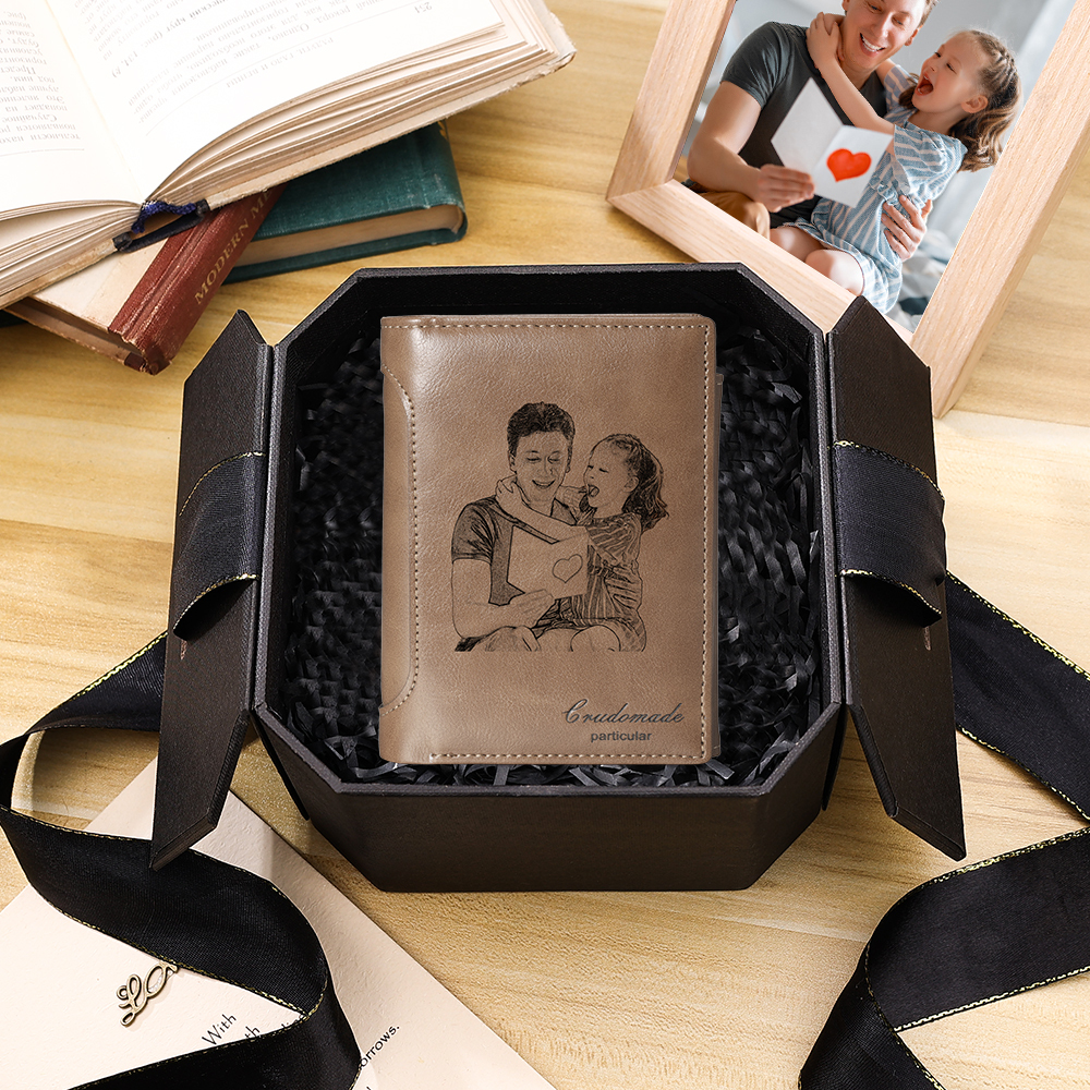 Men's Photo Custom Wallet Brown Trifold Wallet Personalized Gifts