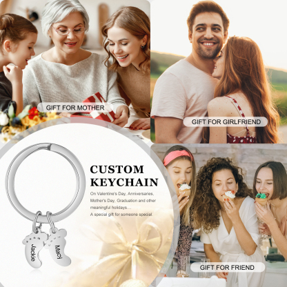 Baby Feet Keychain Personalized 2 Names Keychain Family Gifts