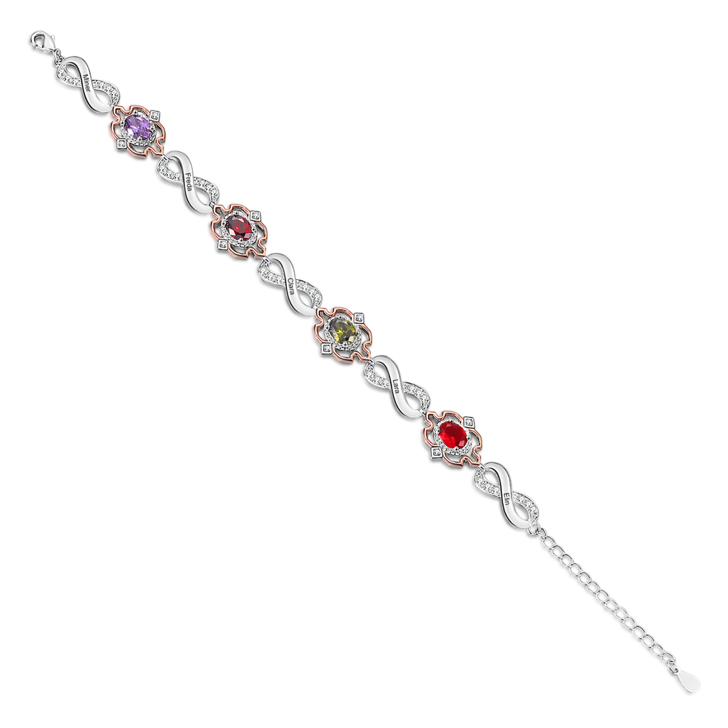 Infinity Bracelet Personalized 4 Birthstones Engraved 5 Names Women's Bracelets Birthday Gift for Her