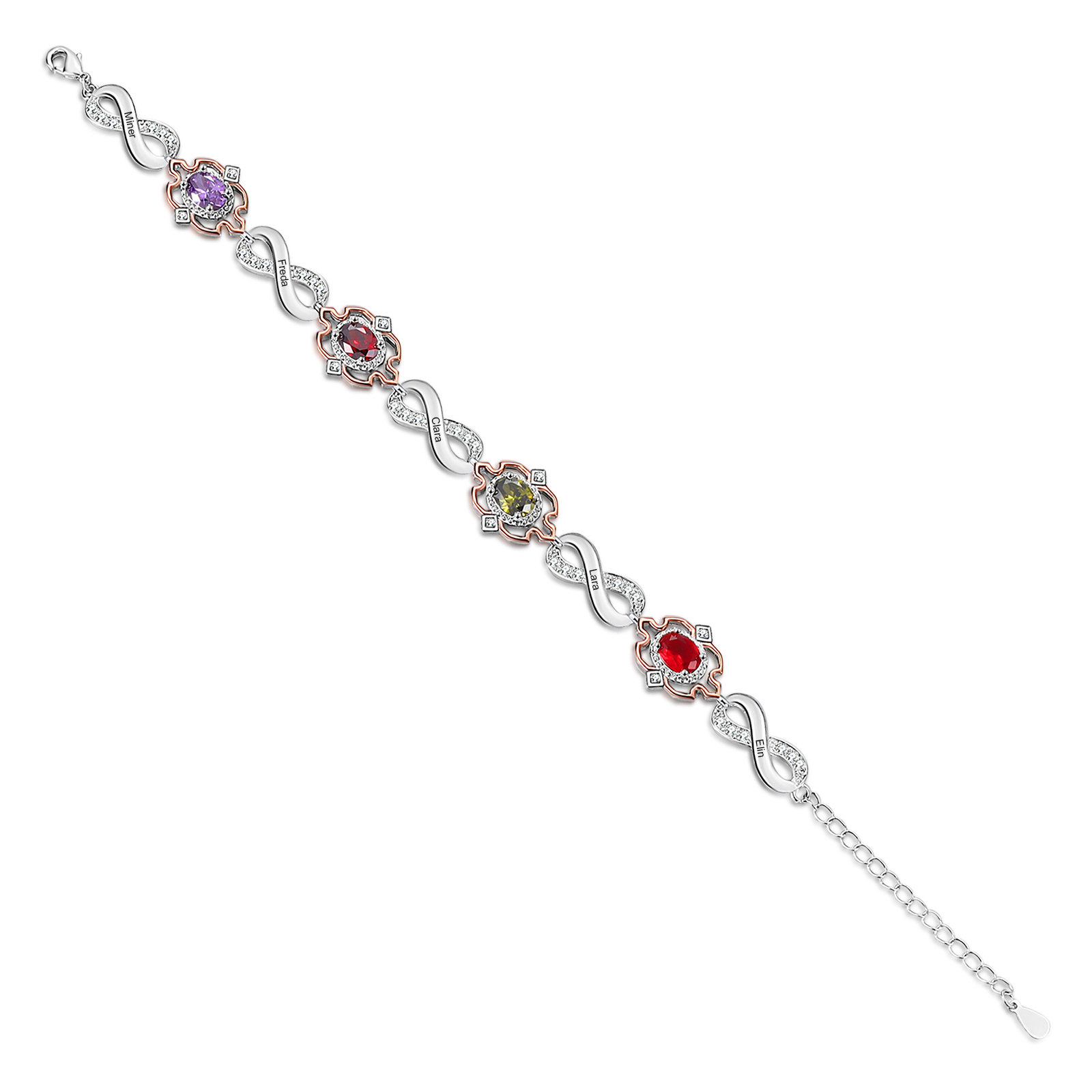 Infinity Bracelet Personalized 4 Birthstones Engraved 5 Names Women's Bracelets Birthday Gift for Her