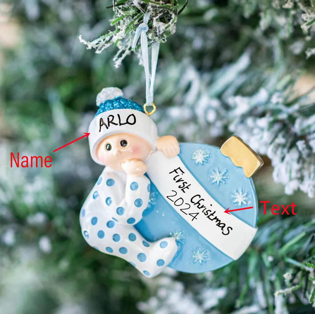 My First Christmas - Wooden Christmas Ornament Customized Name & Text Christmas Gift Personalized Baby Newborn Gift