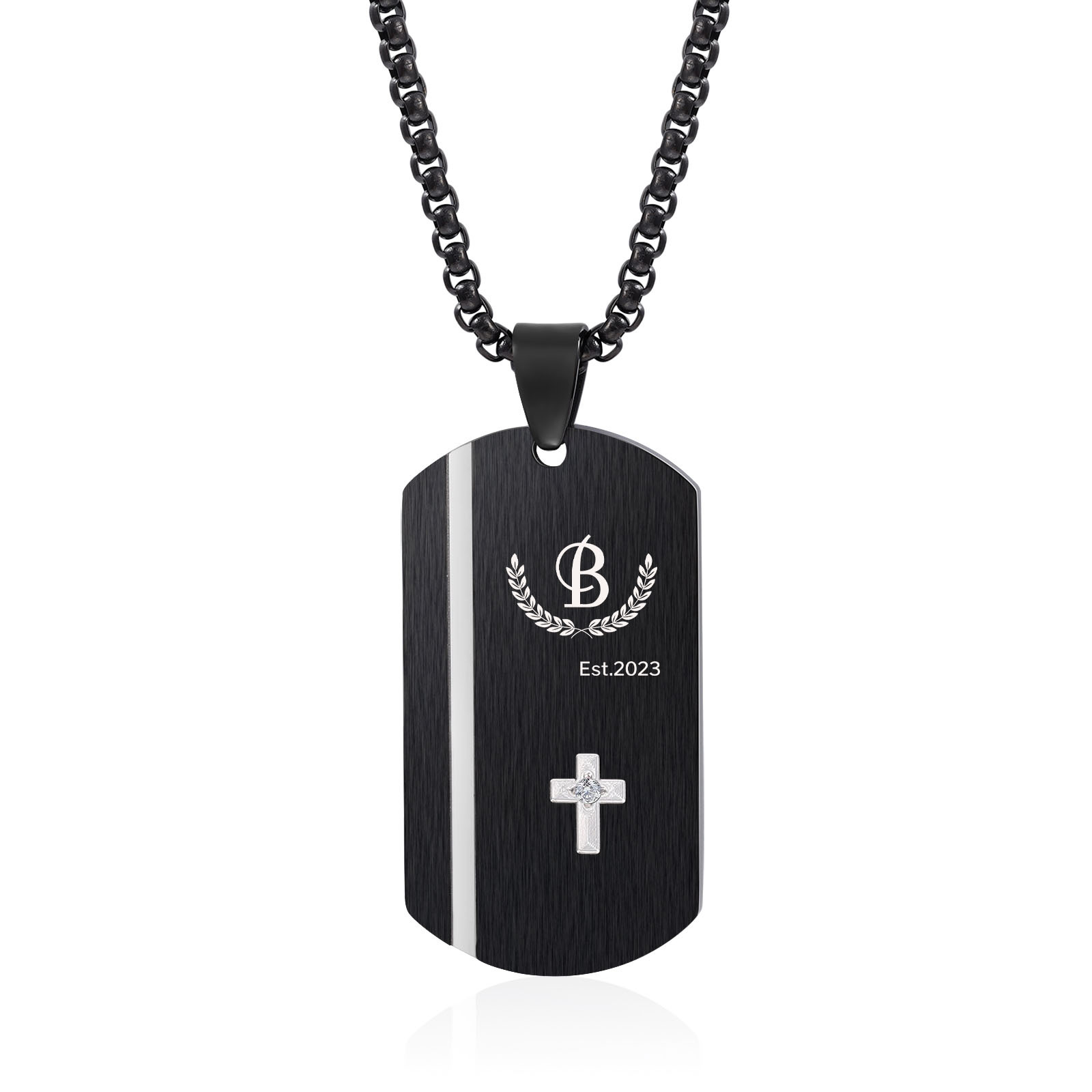 Personalized Men's Necklace Engraved Letter & Year & Text Dog Tag Necklace Stainless Steel Gift for Him