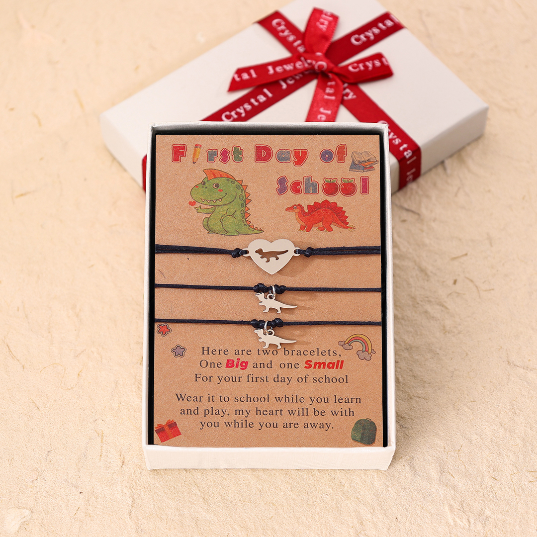 3 Pcs Back To School Heart Dinosaur Bracelet Set Adjustable Bracelets Gift With Gift Card Set For Kids