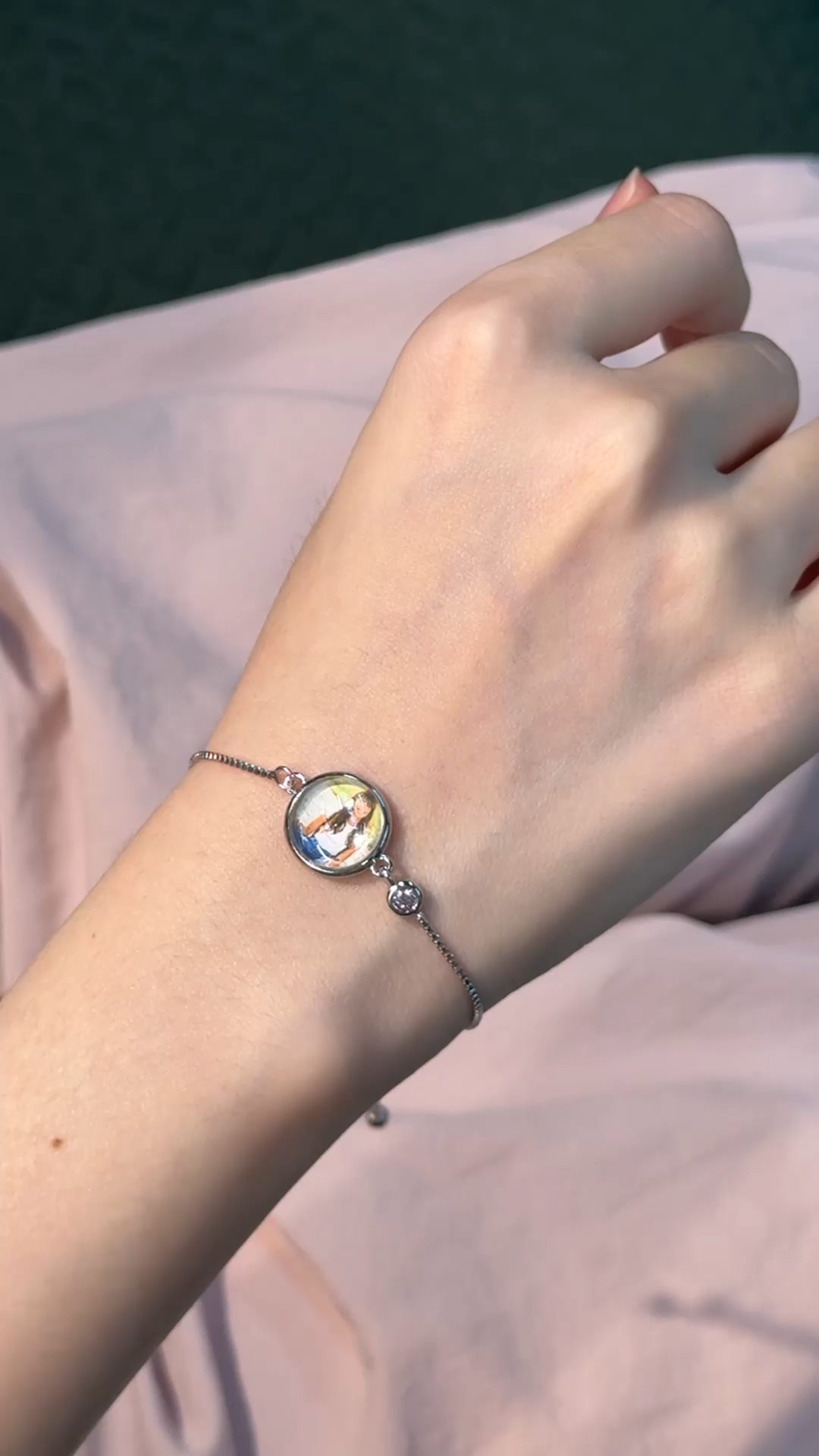 Personalized Photo Birthstone Slider Bracelet for Women