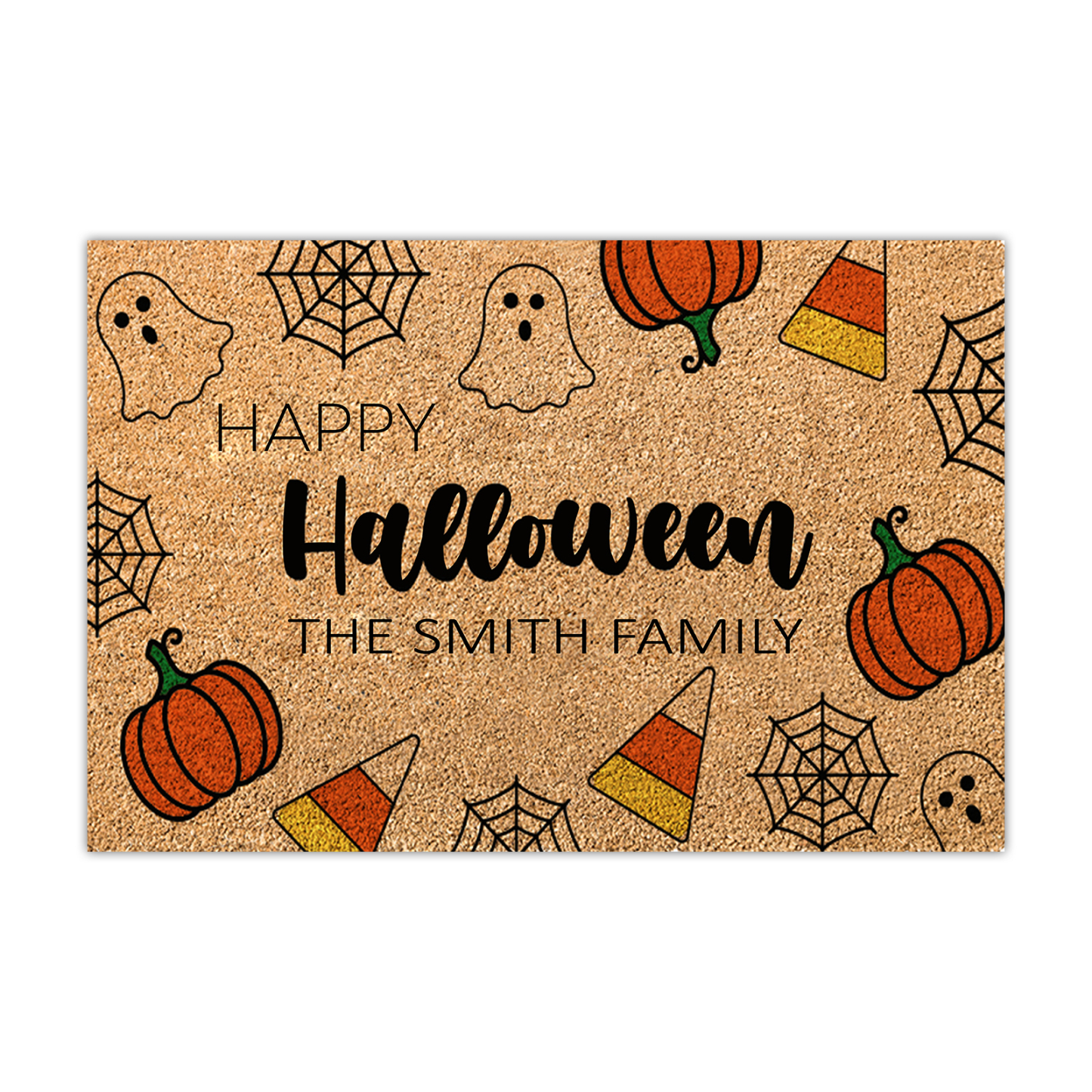 Personalized Halloween Doormat Pumpkin Spiderweb Ghost Doormat Home Decor - Happy Halloween