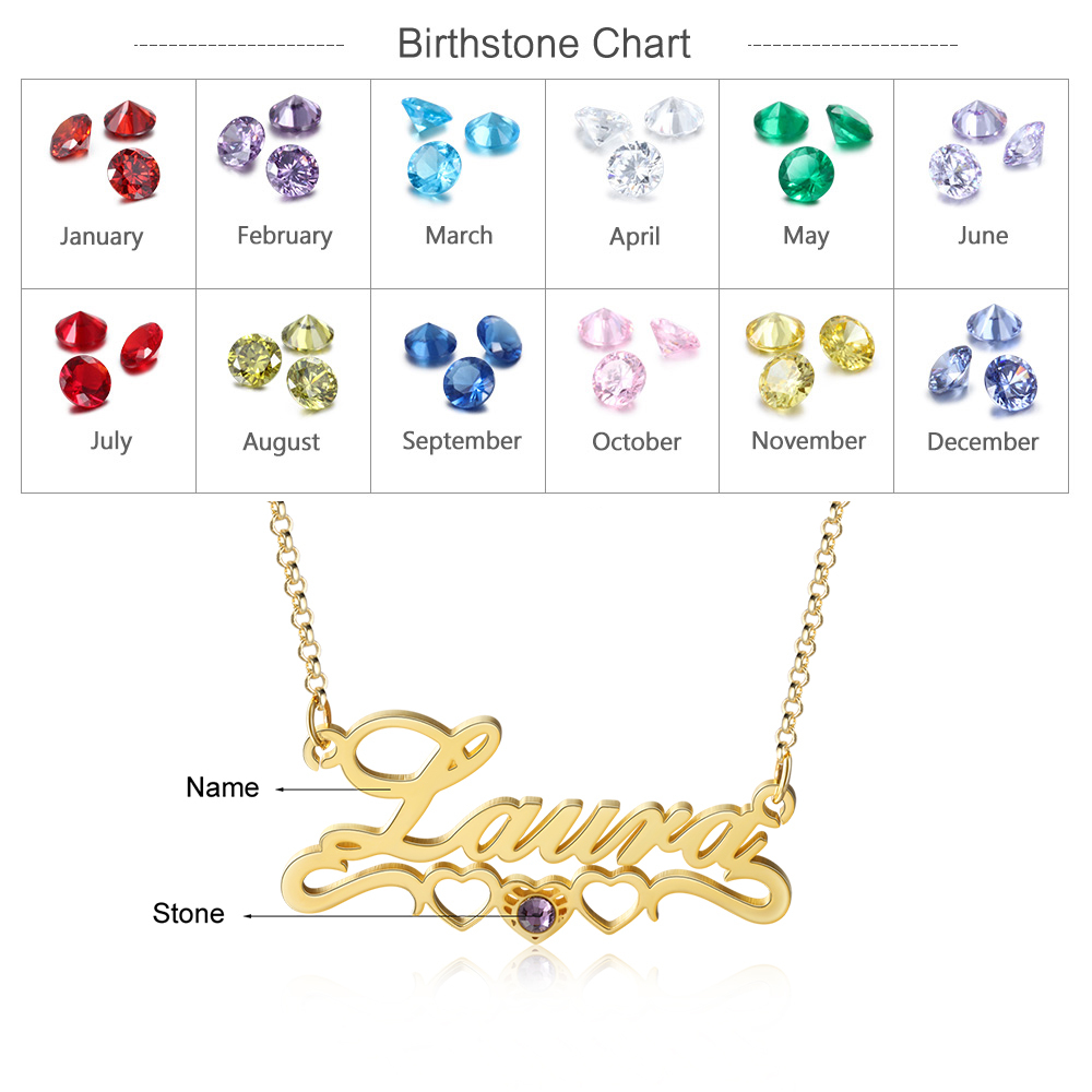 Personalized Kid's Name Necklace with Birthstone Heart Name Necklace