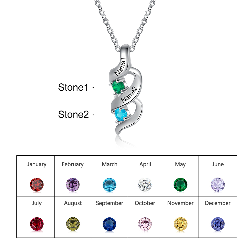 Personalized Birthstone Necklace Bracelet Set Cascading Pendant Heart Bangle Custom with 2 Birthstones 2 Names Christmas Gift