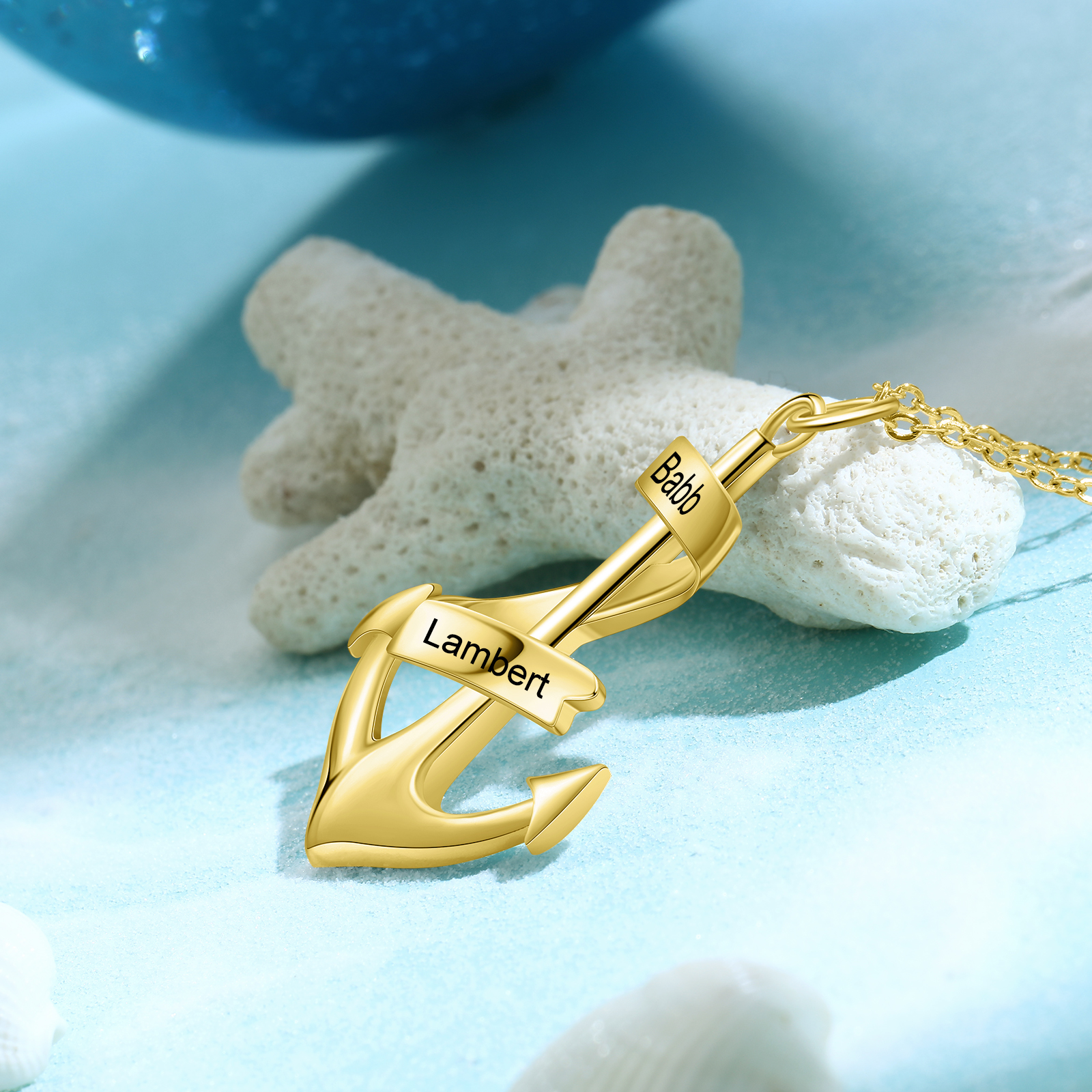 Men's Anchor Pendant Necklace Personalized with 2 Names Custom Gift for Him Father