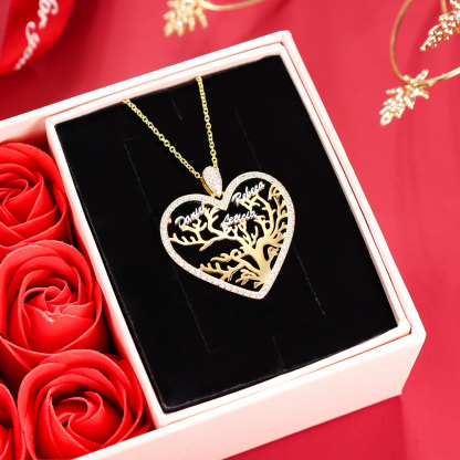 Personalized Family Tree Necklace, Custom 6 Names Heart Necklace Woman Gift For Her