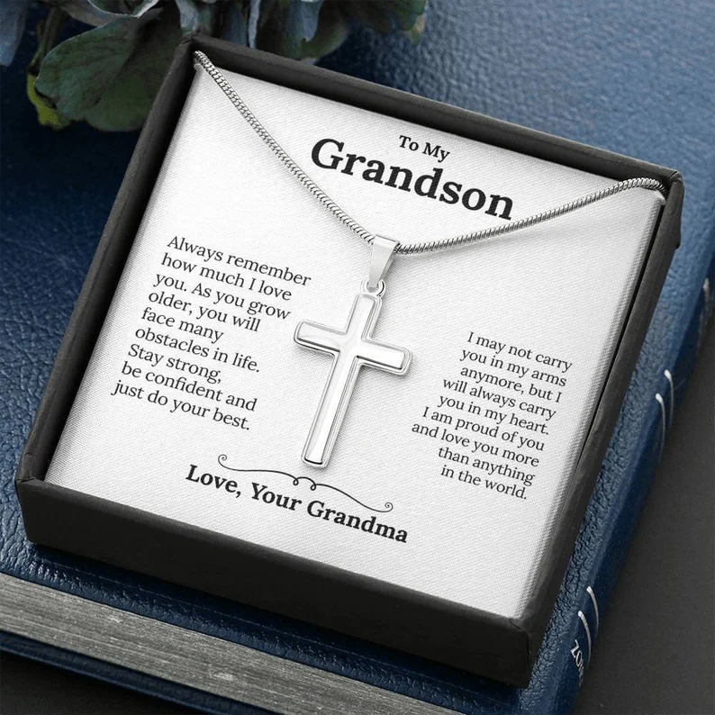 Confirmation Gift To My Grandson - S925 Cross Necklace "I'm proud of you" for Grandson
