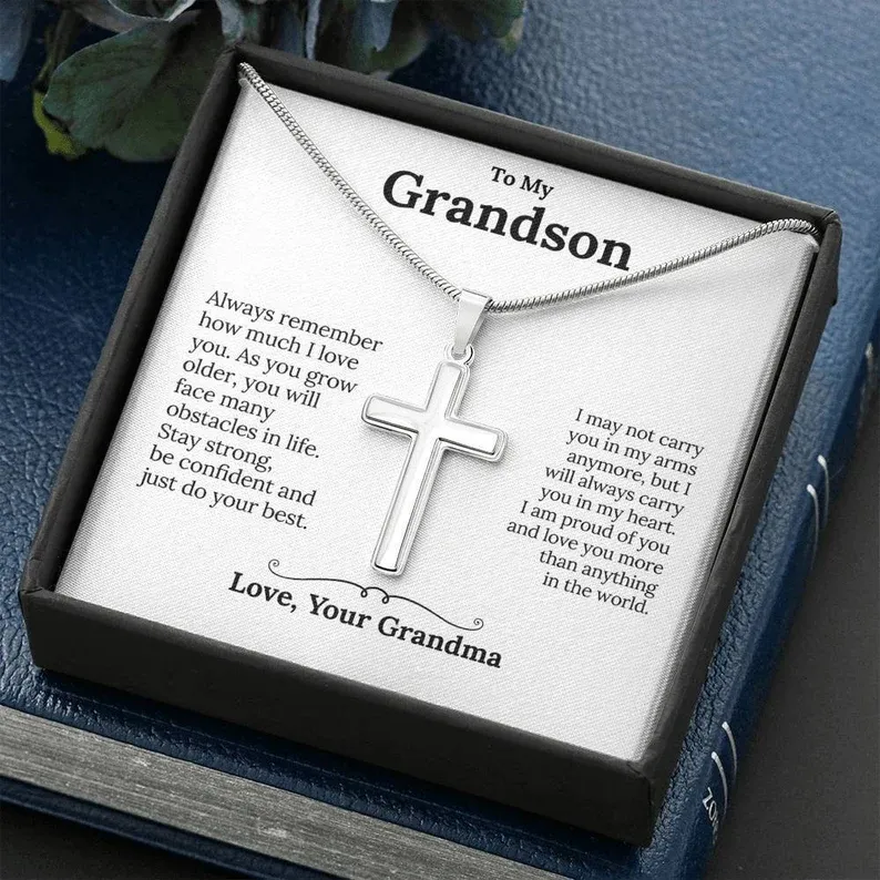 Confirmation Gift To My Grandson - S925 Cross Necklace "I'm proud of you" for Grandson
