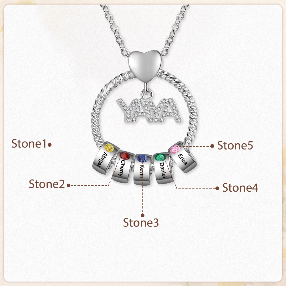 Collar a abuela con colgante de "YAYA" con 5 nombres Y 5 piedras de nacimiento personalizados | Jessemade-Jessemade ES