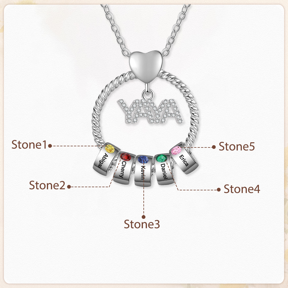 Collar a abuela con colgante de "YAYA" con 5 nombres Y 5 piedras de nacimiento personalizados | Jessemade-Jessemade ES