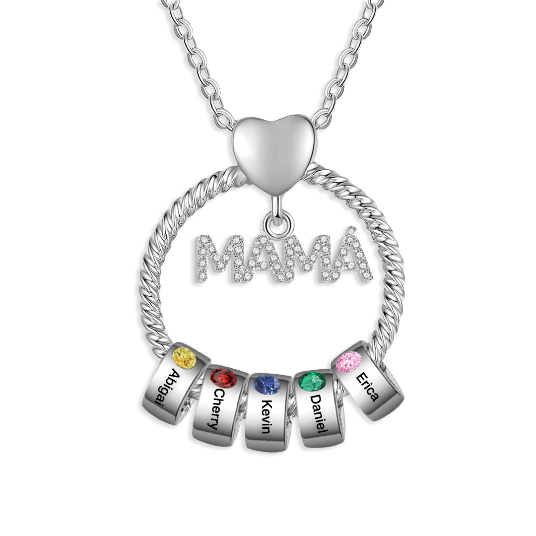 Collar con colgante de "MAMÁ" con 5 nombres Y 5 piedras de nacimiento personalizados | Jessemade