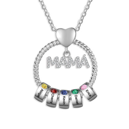 Collar con colgante de "MAMÁ" con 5 nombres Y 5 piedras de nacimiento personalizados | Jessemade