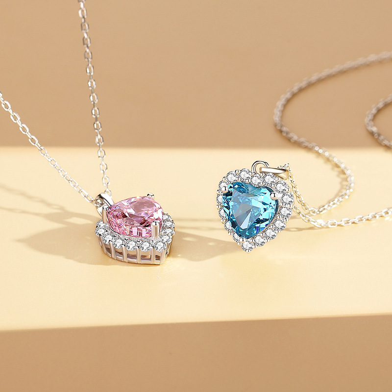 Personalized 925 Silver Heart Charm Necklace Custom Birthstone Necklace Birthday Gifts For Her