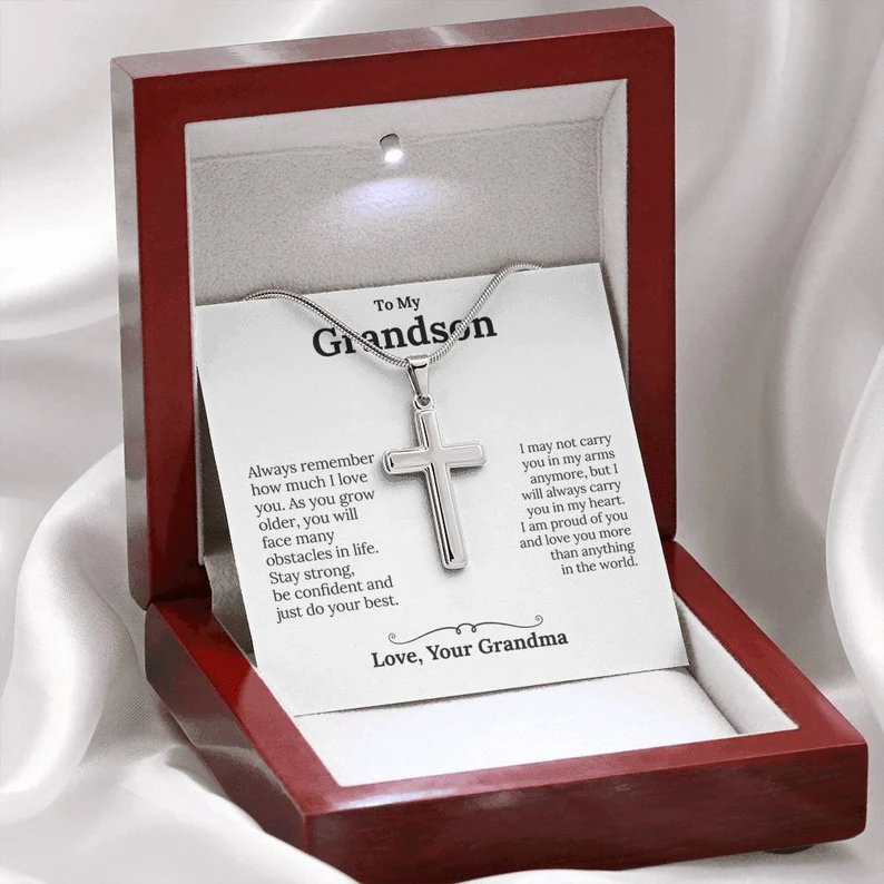 Confirmation Gift To My Grandson - S925 Cross Necklace "I'm proud of you" for Grandson
