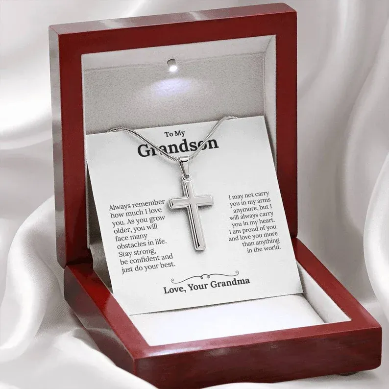 Confirmation Gift To My Grandson - S925 Cross Necklace "I'm proud of you" for Grandson