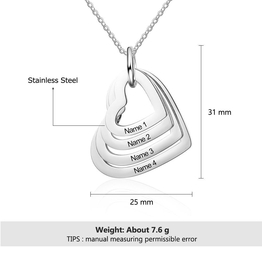 Personalized Mother Necklace Engraved 4 Names Heart Pendant Necklace