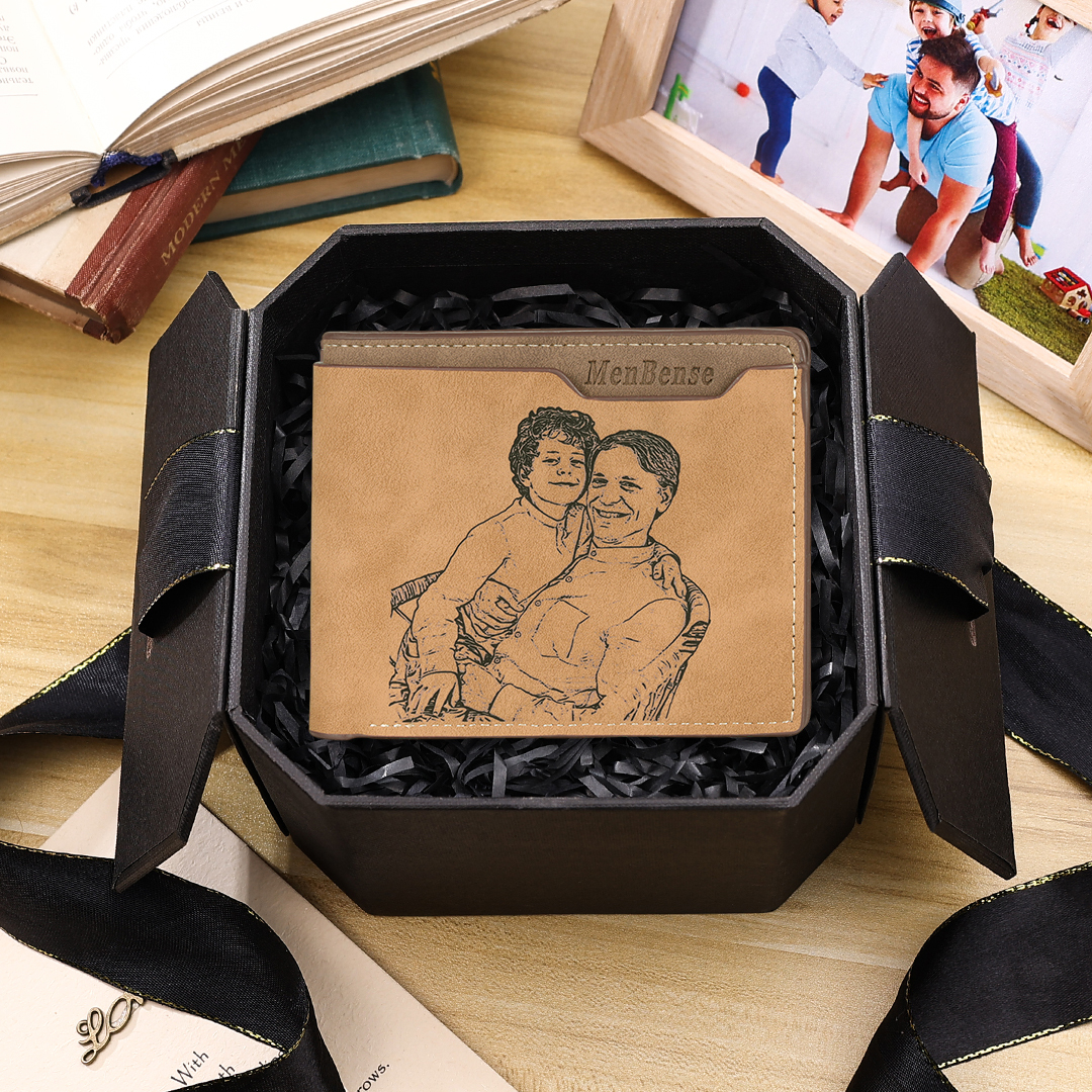 Men Bifold Wallet Personalized Photo with Monogram Wallet for Him