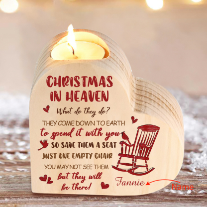 Personalized Wooden Candle Holder Heart-shaped Memorial Candlesticks Customized Name Chair Candle Holder - Christmas In Heaven