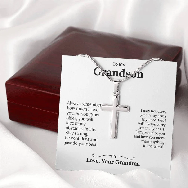 Confirmation Gift To My Grandson - S925 Cross Necklace "I'm proud of you" for Grandson