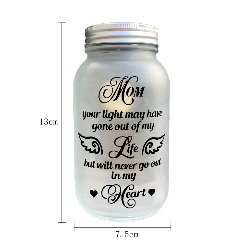 Memorial Mason Jar Night Light Never Go Out in My Heart Led Lamp