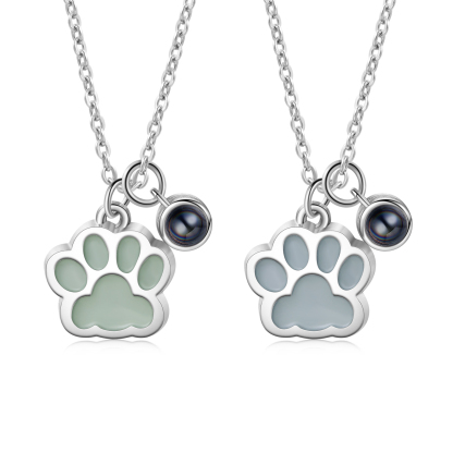 Personalized Dog Paw Pendant Couple Necklace Set Custom Photo Projection Necklace Romantic Gifts For Him/Her