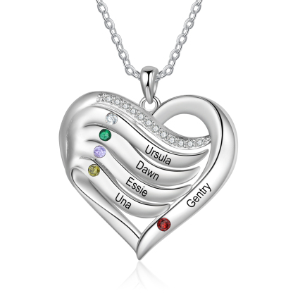 Personalized Intertwined Heart Pendant Necklace Custom 5 Birthstones & 5 Names Necklace Gifts for Her
