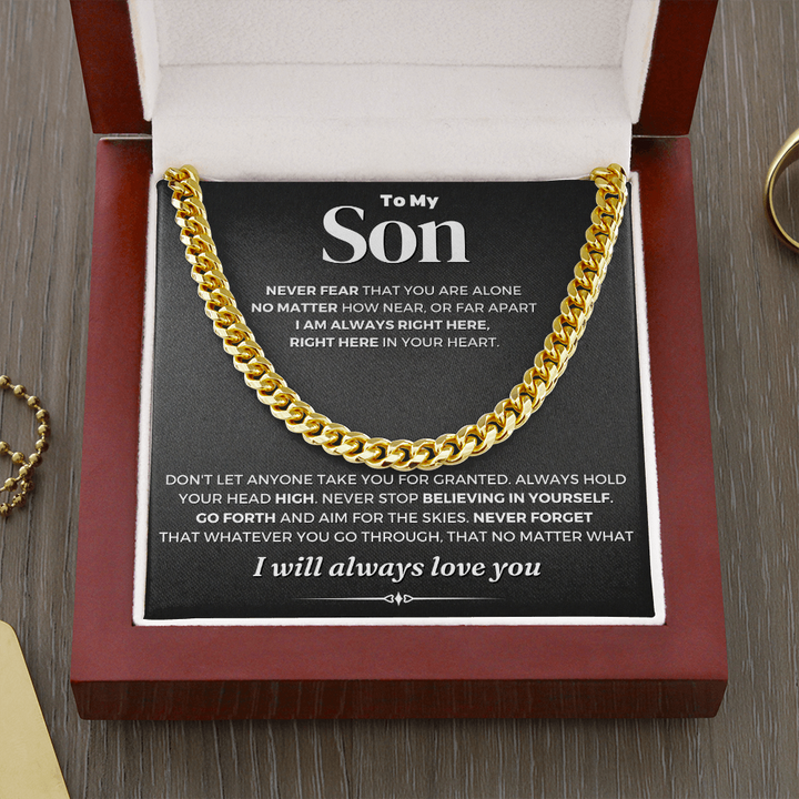 To My Son Cuban Link Chain Necklace Gift Set "I Will Always Love You"
