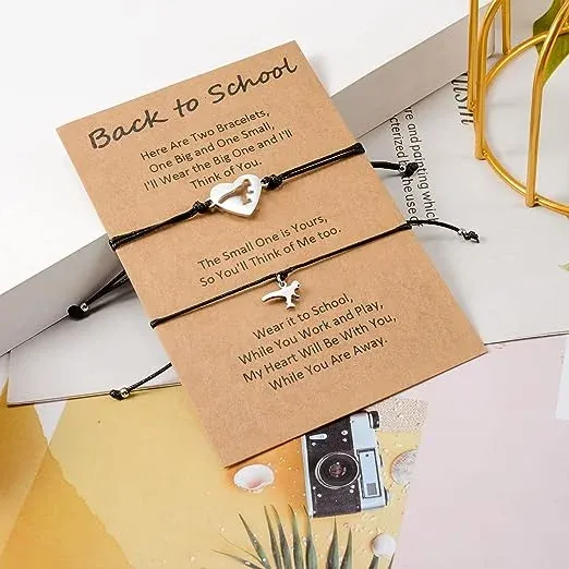 2 Pcs Back to school Love Dinosaur Combination Bracelet Set, Adjustable Bracelets Gift With Gift Card Set For Kids