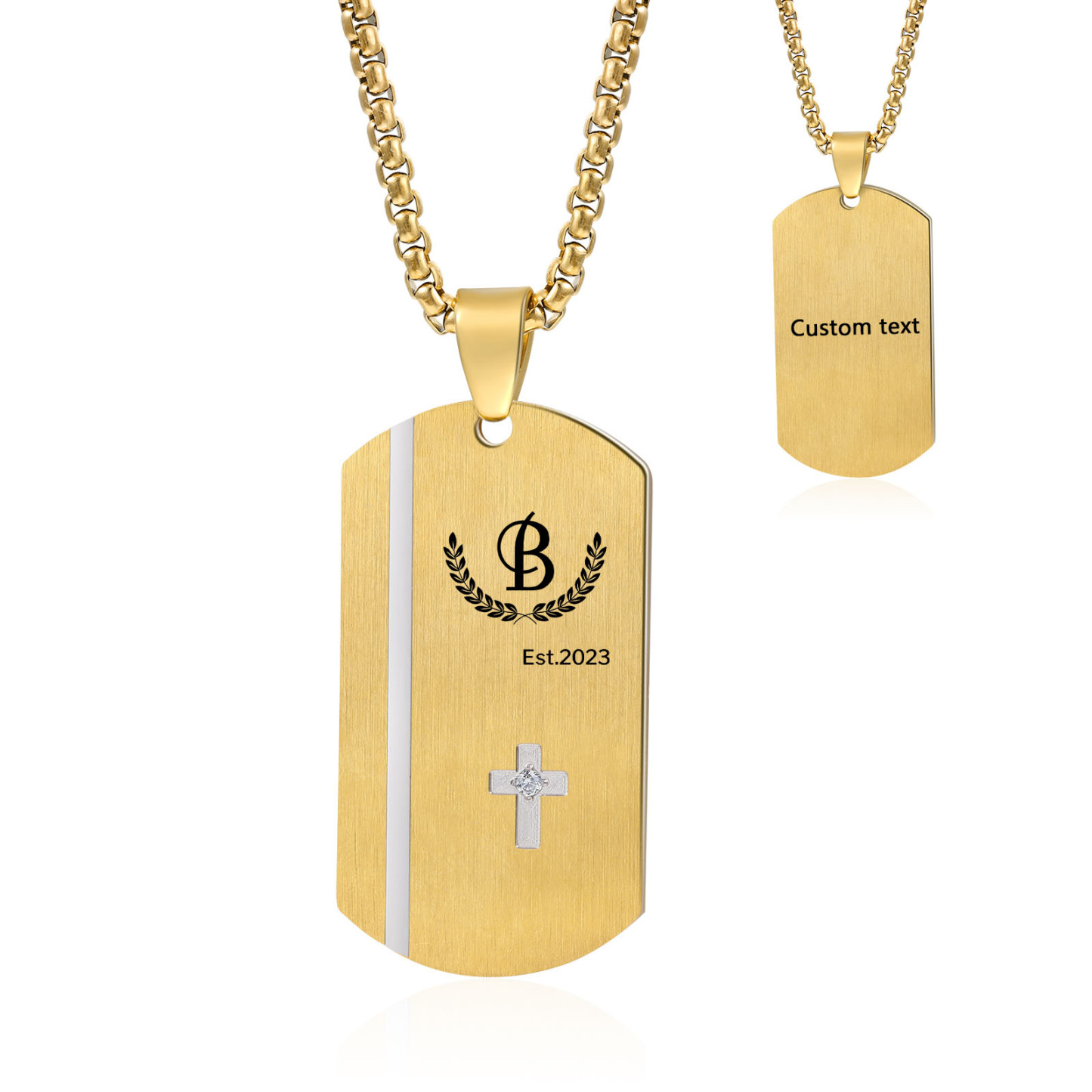 Personalized Men's Necklace Engraved Letter & Year & Text Dog Tag Necklace Stainless Steel Gift for Him