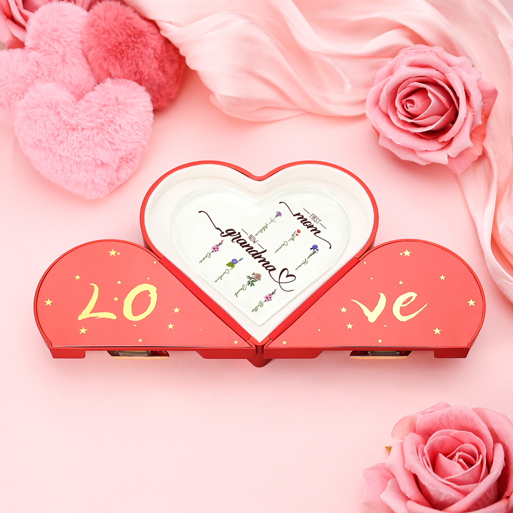 Personalized Acrylic Heart Keepsake Custom 2–10 Names & Birth Flowers Ornament Mother's Day Gift - First Mom, Now Grandma