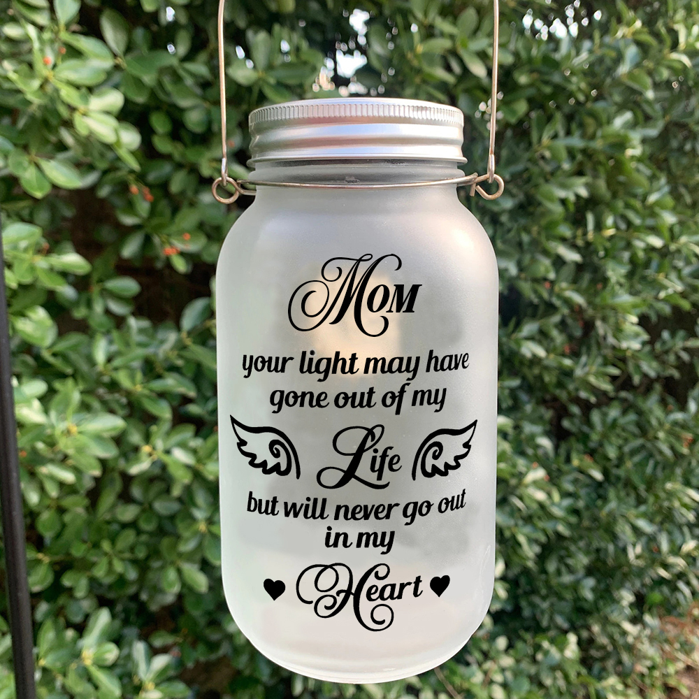 Memorial Mason Jar Night Light Never Go Out in My Heart Led Lamp