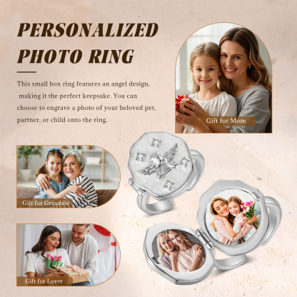 Personalized Angel CZ Photo Locket Adjustable Ring