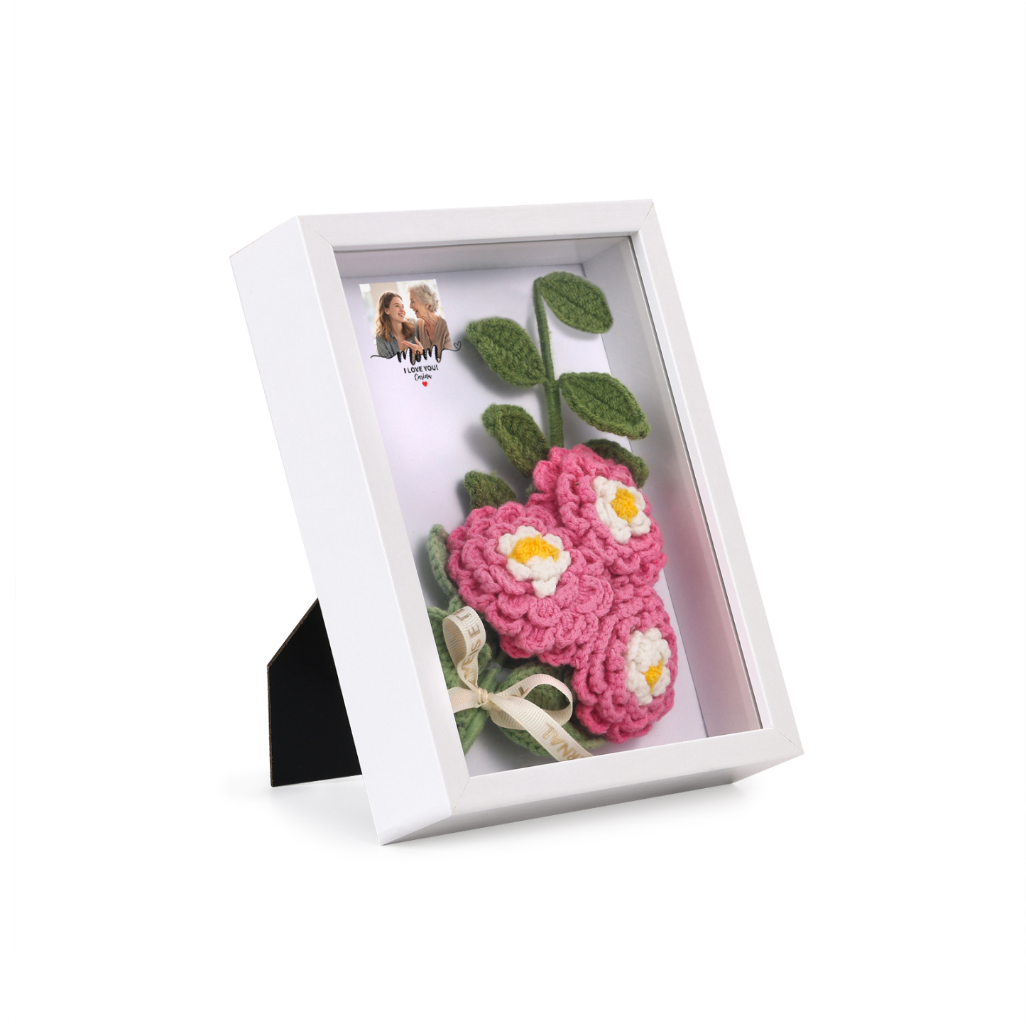 Personalized 3D Peony Crochet Flower Shadow Box Frame