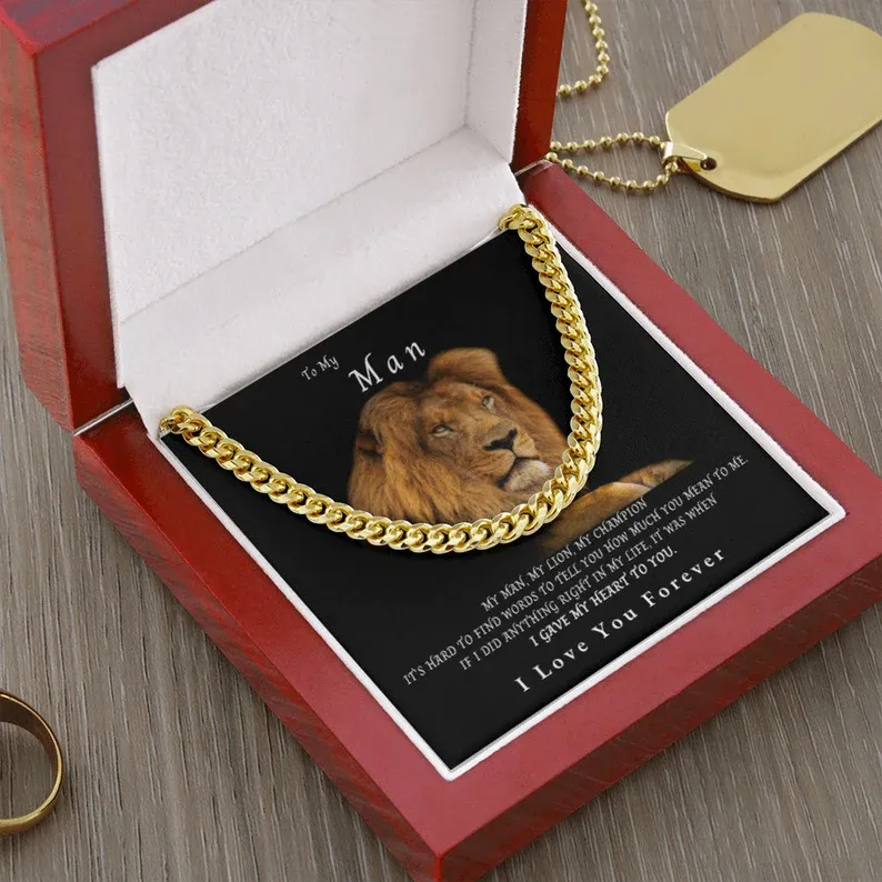 To My Man-Cuban Link Chain Necklace Gift Set "I Gave My Heart to You"