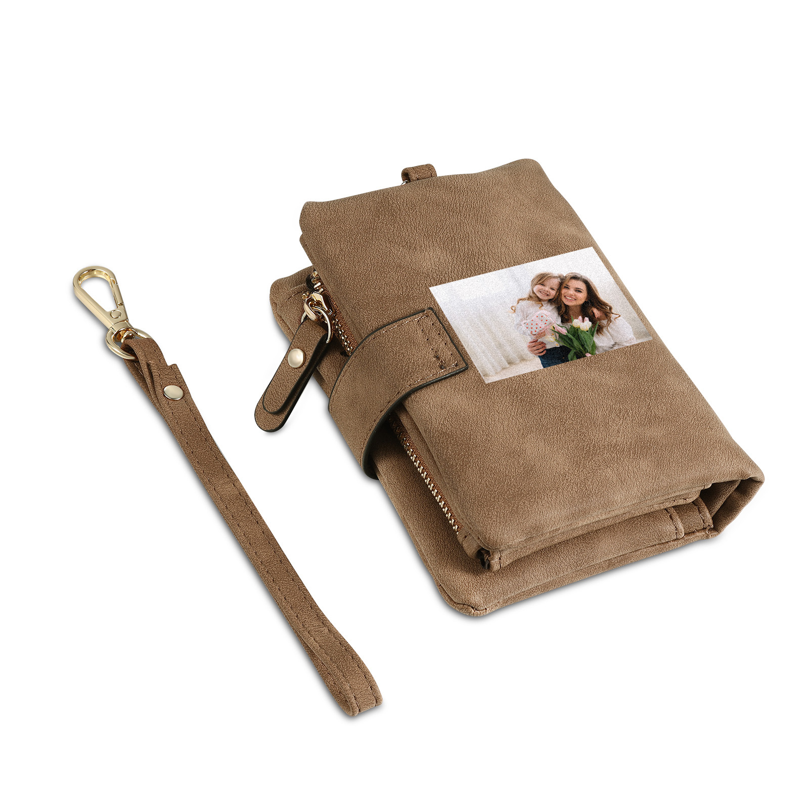 Personalized Women's Leather Wallet Custom Birthday Flower & Name & Photo Wallet Gift for Her