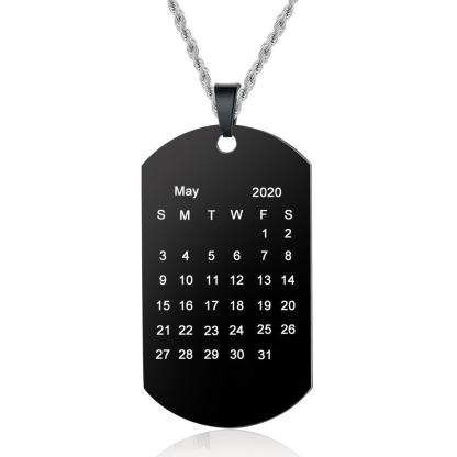 Custom Photo Tag Necklace with Calendar Personalized Gift For Him