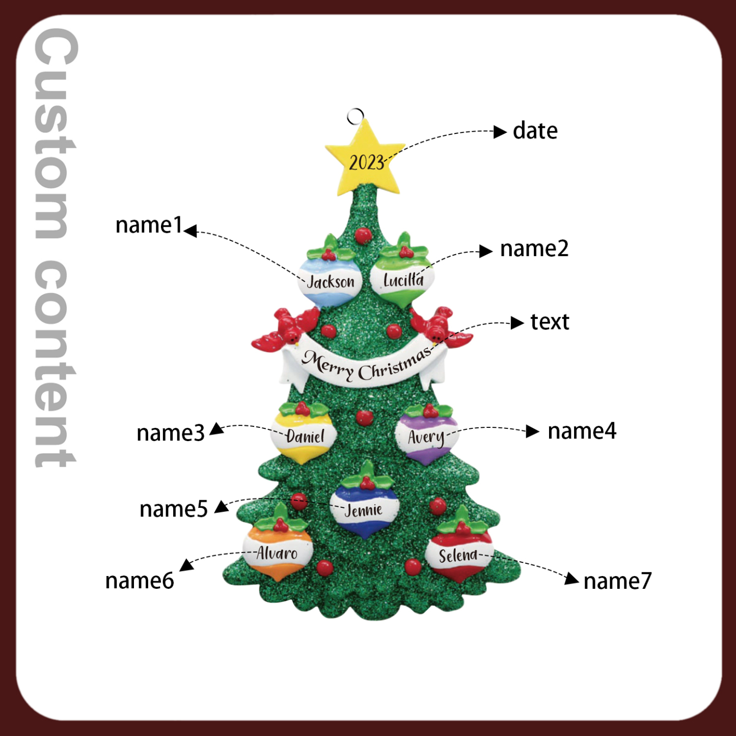 7 Names - Personalized Christmas Tree Ornaments Custom Text & Year Wooden Christmas Pendant Gifts for Family Friends