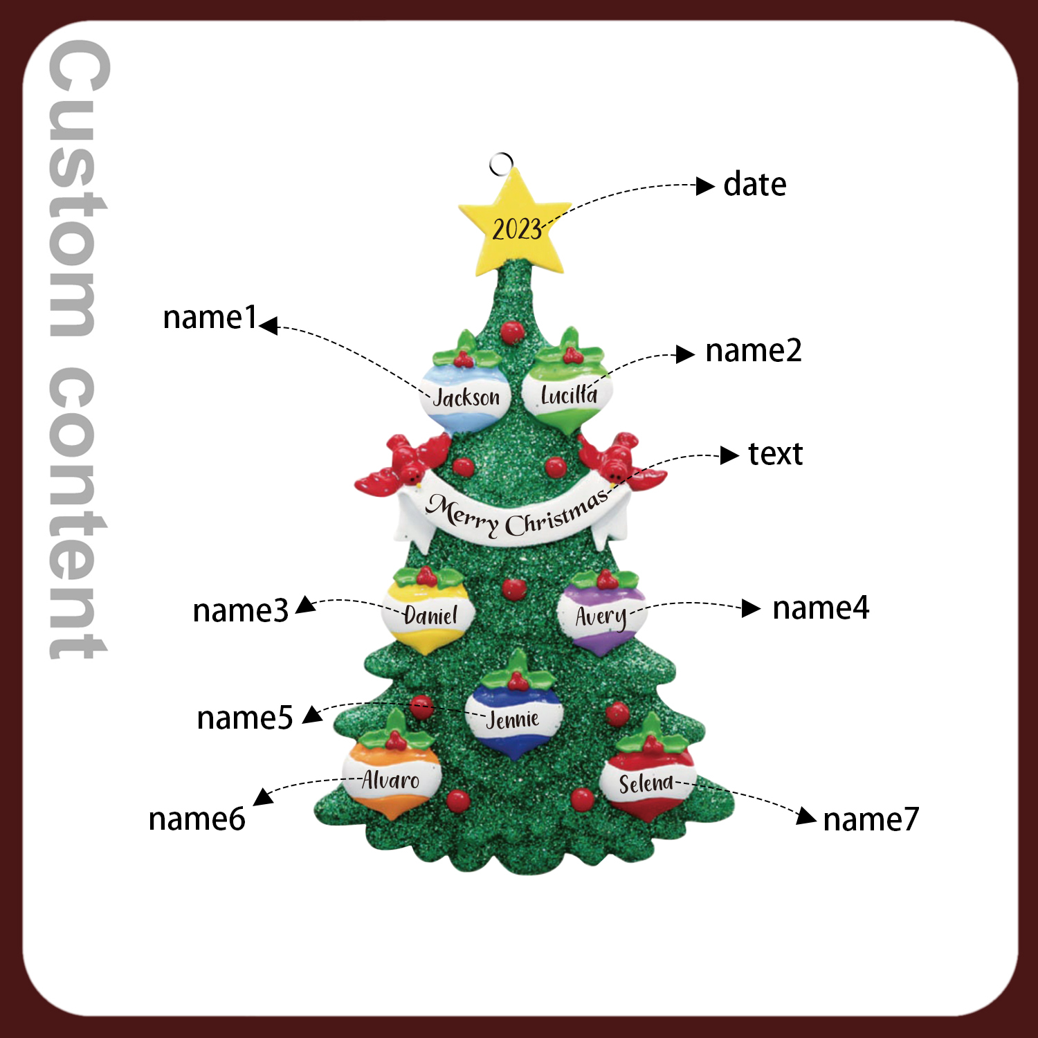 7 Names - Personalized Christmas Tree Ornaments Custom Text & Year Wooden Christmas Pendant Gifts for Family Friends