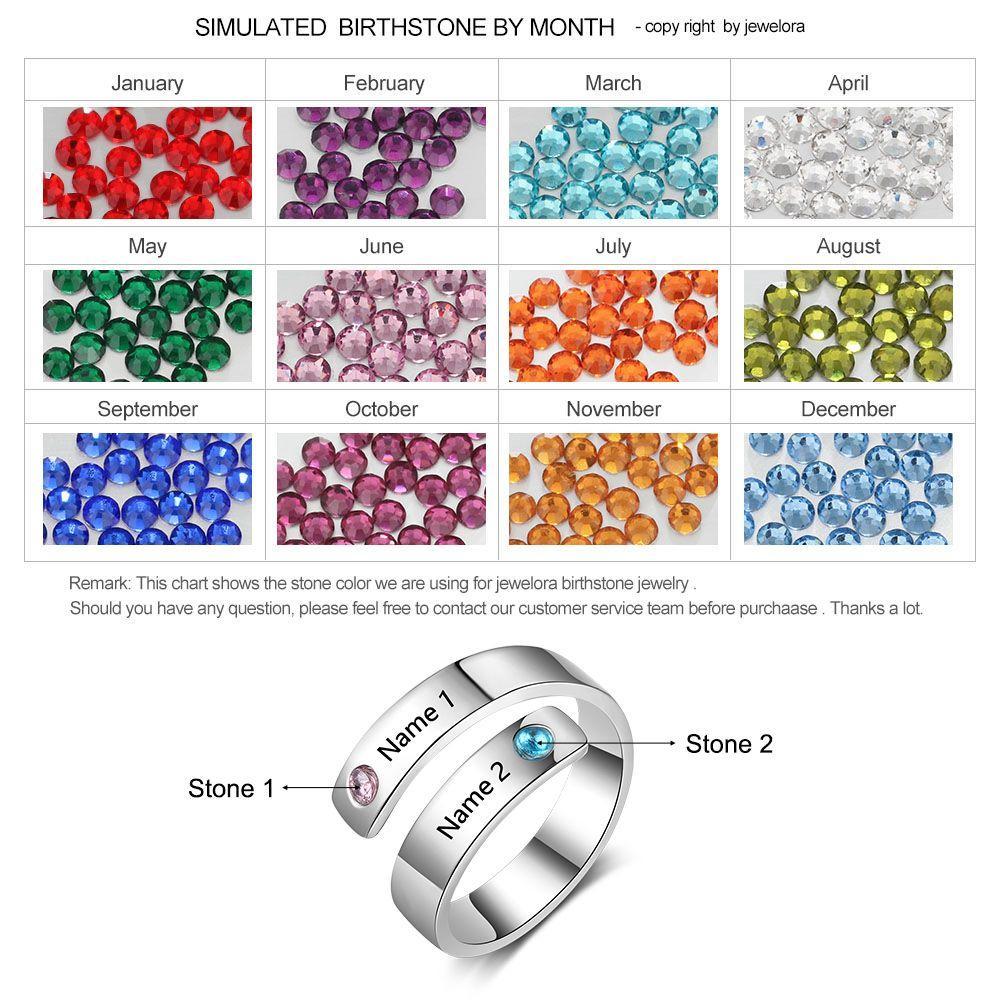 Promise Ring Personalized with 2 Birthstones 2 Names Great Mom Gift Couples Birthstone Ring