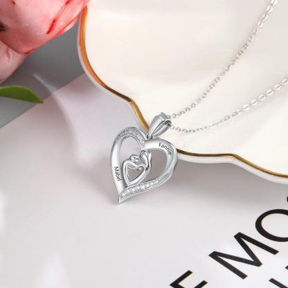 Mother and Child Heart Necklace Engraved with 2 Names Love Necklace Sterling Silver