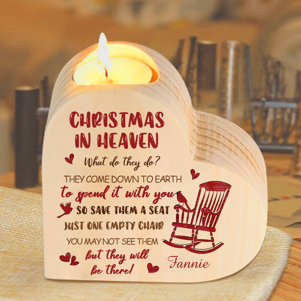 Personalized Wooden Candle Holder Heart-shaped Memorial Candlesticks Customized Name Chair Candle Holder - Christmas In Heaven