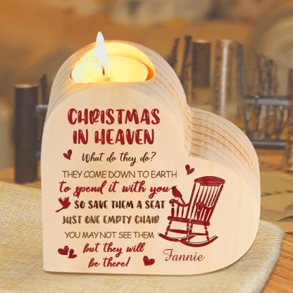 Personalized Wooden Candle Holder Heart-shaped Memorial Candlesticks Customized Name Chair Candle Holder - Christmas In Heaven