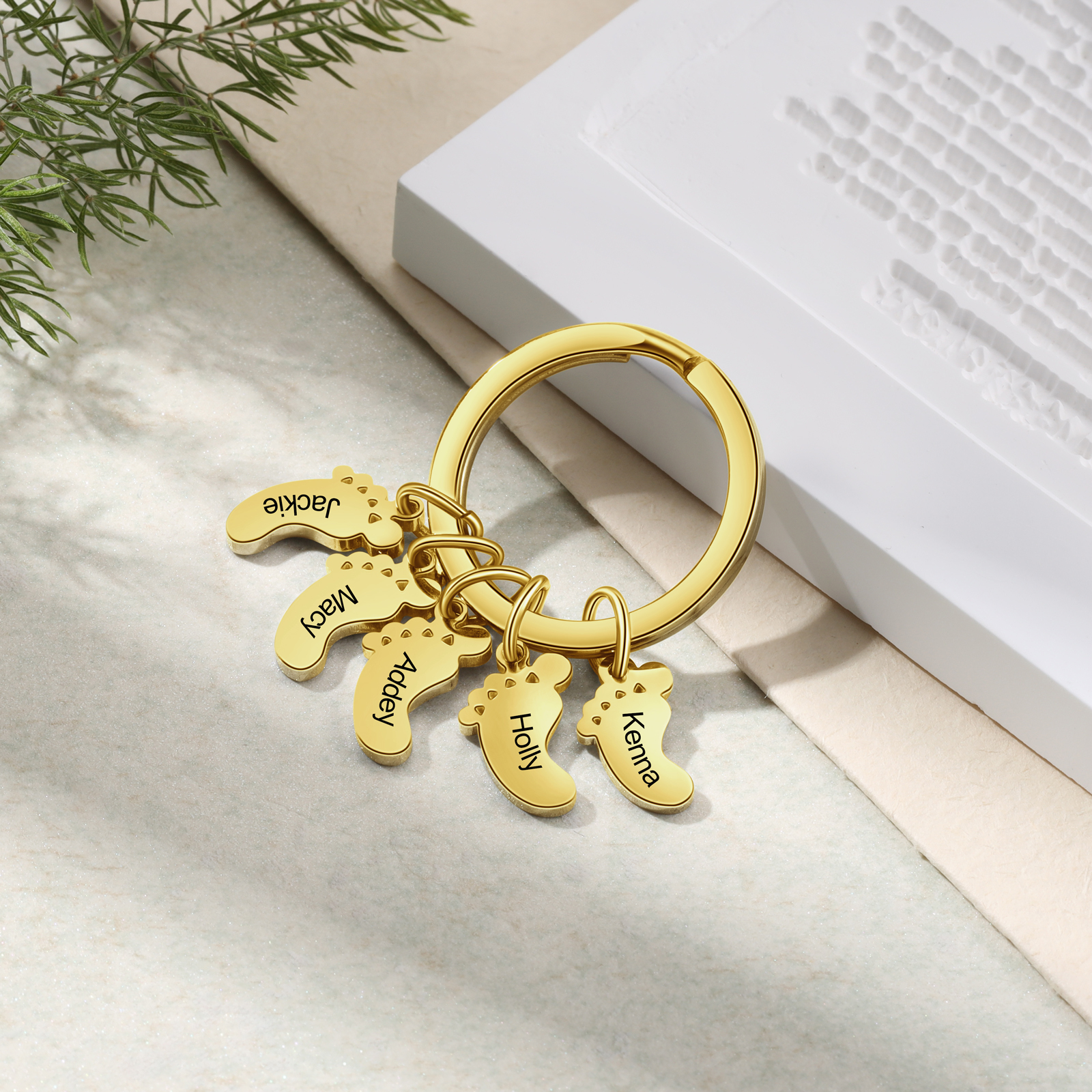 Baby Feet Keychain Personalized 5 Names Keychain Family Gifts