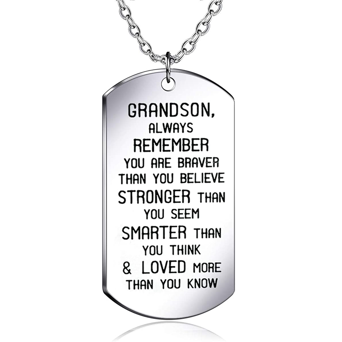 To My Grandson Dog Tag Necklace Inspirational Gift "Loved More Than You Know"
